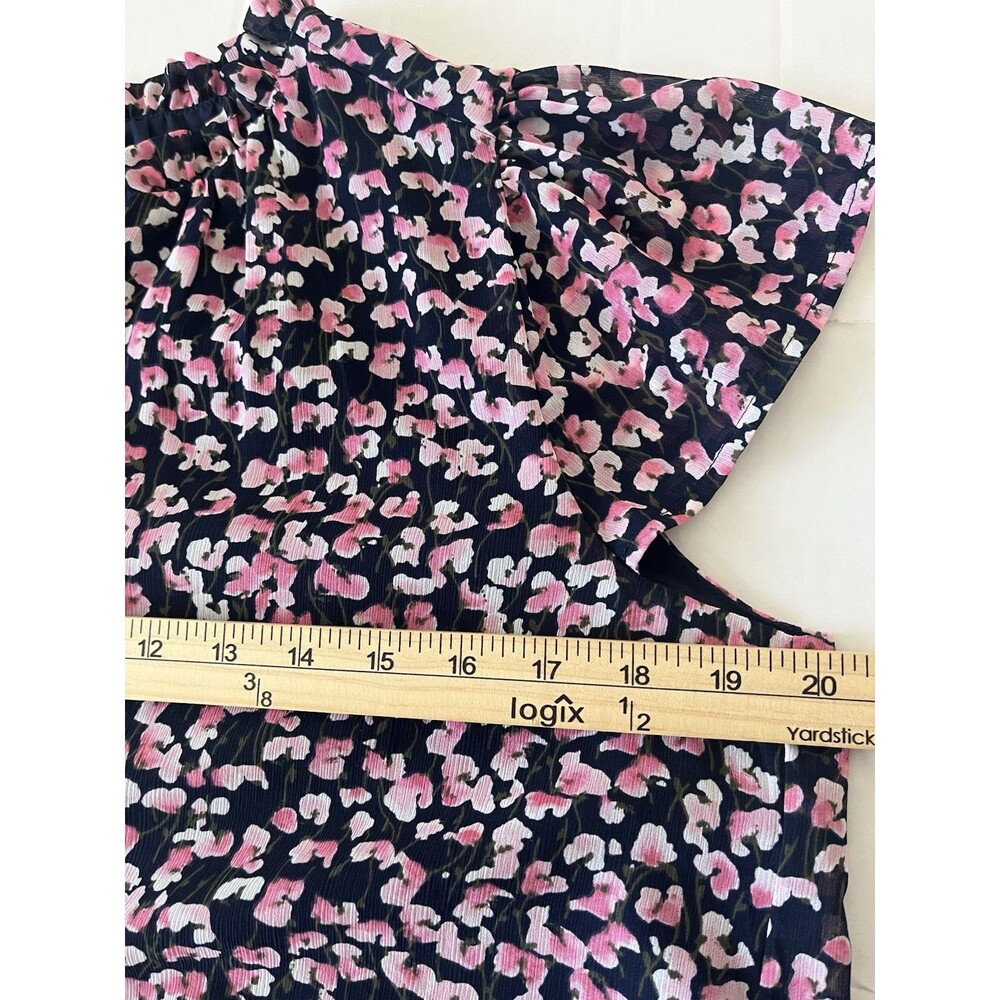J.Crew Women's Preppy Ruffleneck Button Up Blouse Navy Multi Floral Medium - Picture 9 of 10